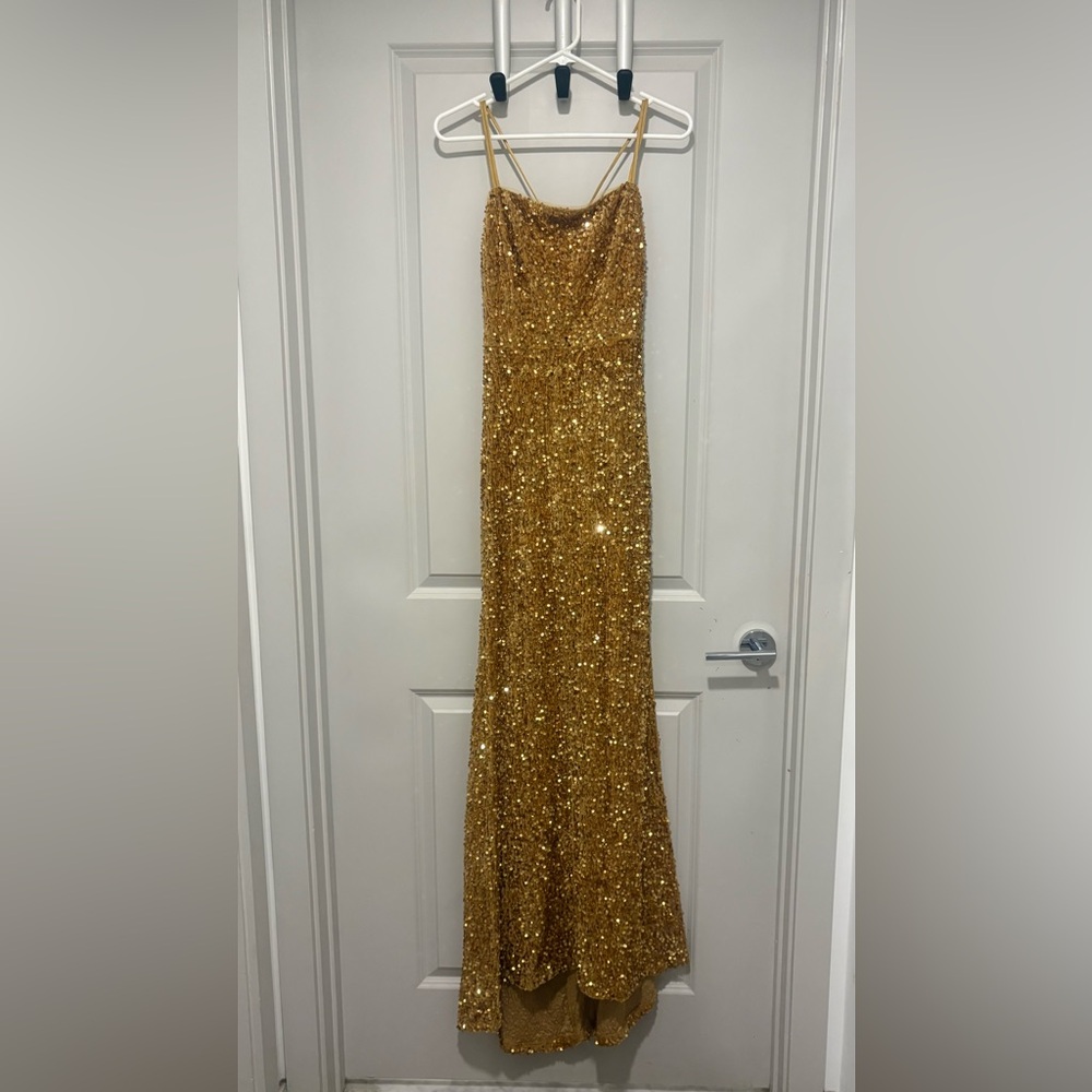 Fashion Nova Gold Sequin Maxi Dress